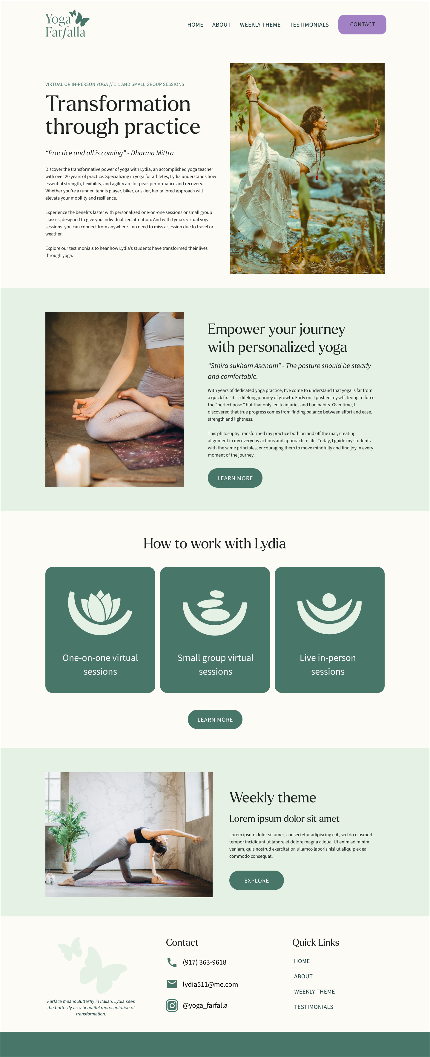 Yoga teacher website example